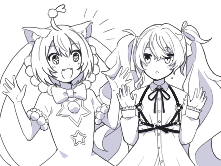 25-ji_miku, 25-ji_nightcord_de._(project_sekai), ahoge, bow, bowtie, chest_hair, dual_persona, empty_eyes