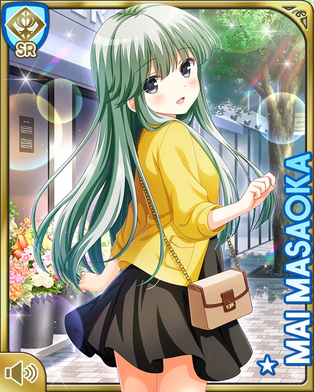 1girl, bag, black_dress, card, day, dress, girlfriend_(kari), grey_eyes