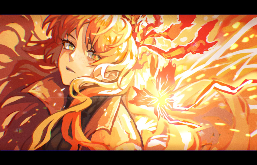1girl, ardor_blossom_moth, black_dress, bug, dress, e.g.o_(project_moon), fiery_hair, fiery_wings