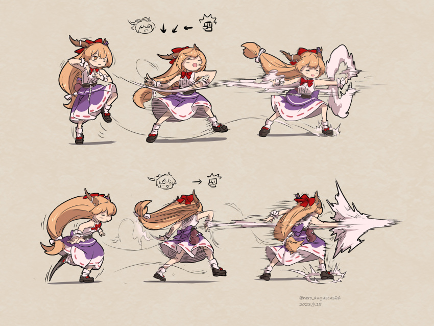 1girl, absurdres, bow, brown_hair, drunken_fist, fighting_game, hair_bow, highres