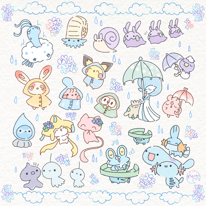 1girl, 6+others, :i, @_@, ^_^, altaria, alternate_color, black_eyes