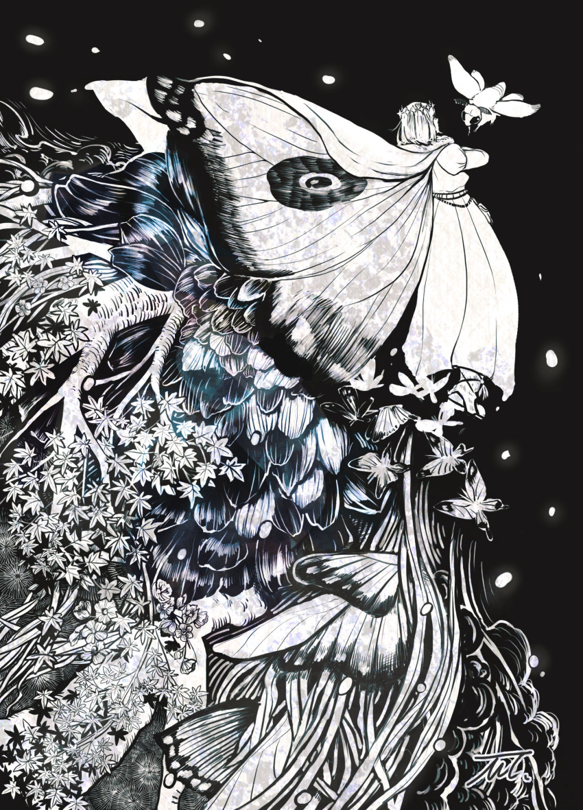 1boy, blanca_(fate), boots, bug, butterfly, butterfly_wings, cape, diamond_hairband