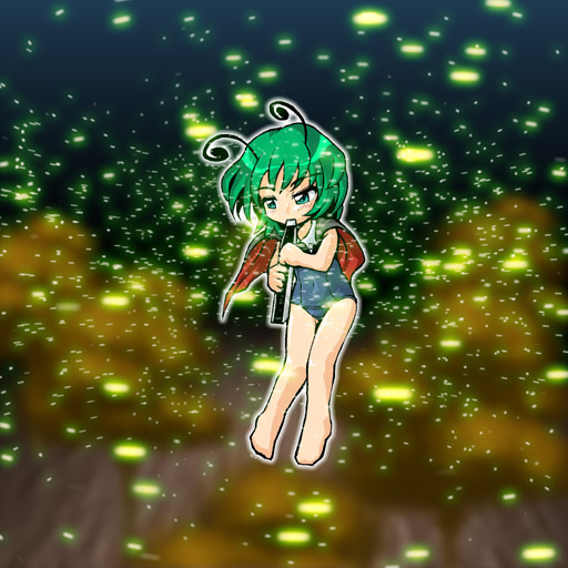 barefoot, cape, electric_wind_instrument, fireflies, green_eyes, green_hair, instrument, short_hair