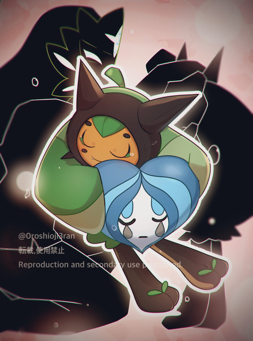 0roshioji3ran, closed_eyes, closed_mouth, commentary_request, fang, fang_out, highres, holding