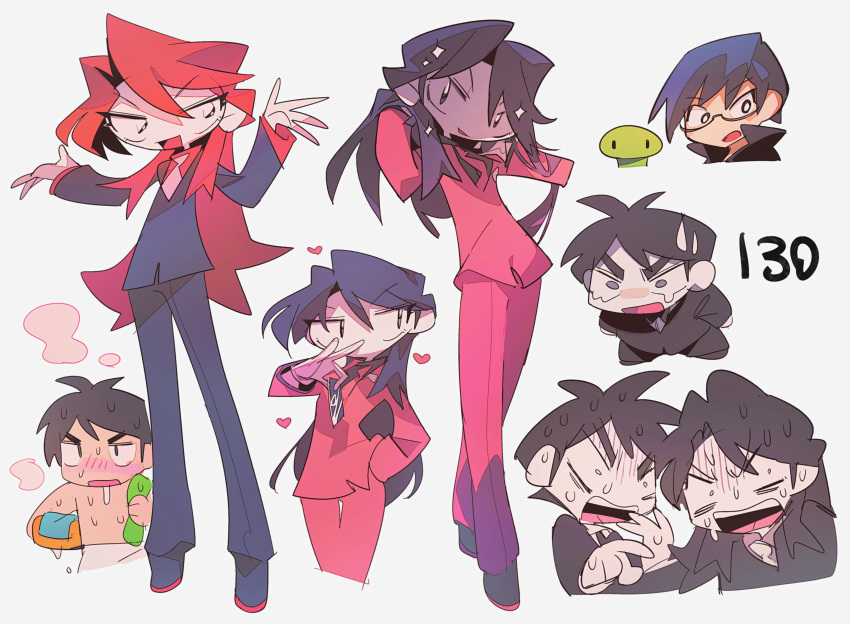 2boys, absurdres, bags_under_eyes, black_eyes, black_footwear, black_hair, black_jacket, black_pants