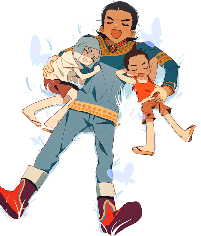 3boys, :d, ace_attorney, aged_down, antenna_hair, apollo_justice, arms_behind_head, black_hair