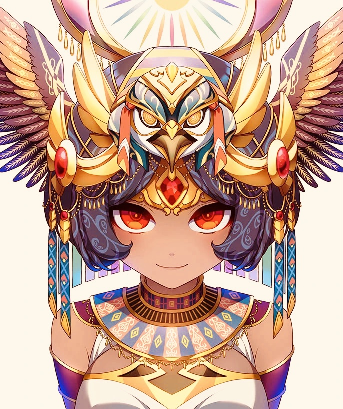1girl, black_hair, circlet, commentary_request, dark-skinned_female, dark_skin, edamame_senpai, egyptian