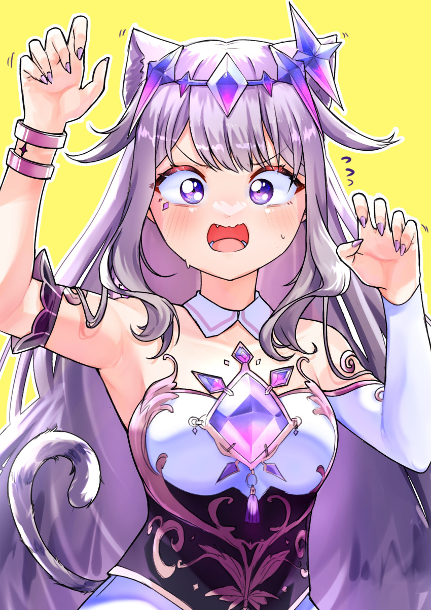 1girl, absurdres, animal_ears, bracelet, cat_ears, cat_tail, chest_jewel, claw_pose