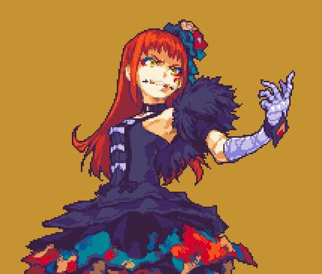 bandaged_arm, bandages, bare_shoulders, black_dress, breasts, dress, eyeshadow, fire_emblem