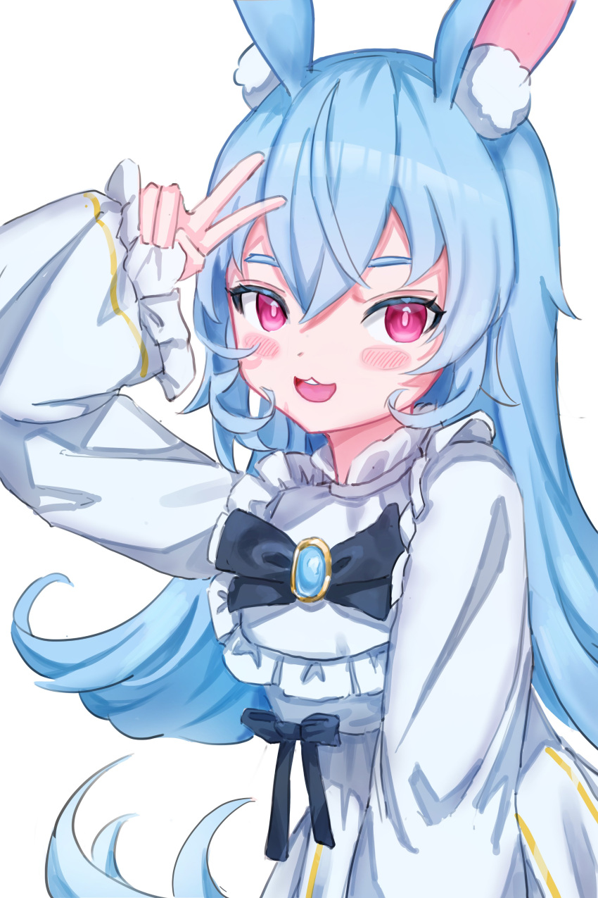 1girl, :3, absurdres, animal_ear_fluff, animal_ears, black_ribbon, blue_hair, blush