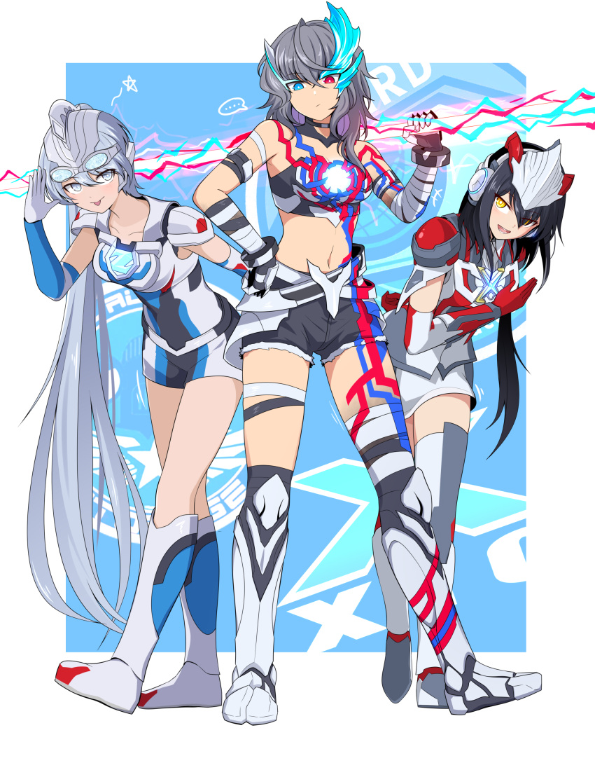 3girls, absurdres, black_hair, genderswap, genderswap_(mtf), ginga_no_kou, grey_eyes, grey_hair