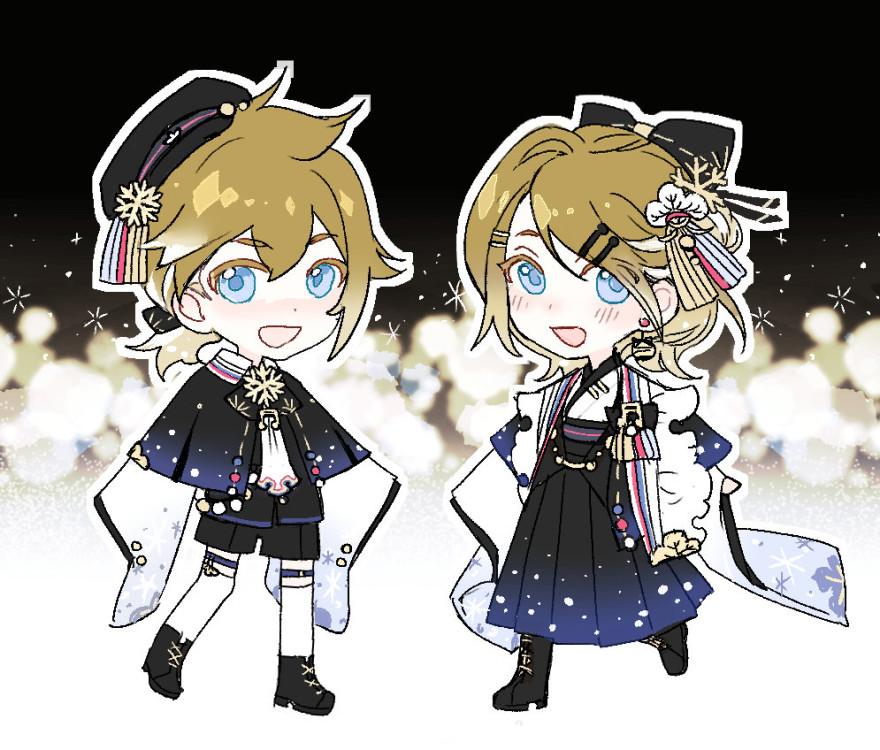 1boy, 1girl, alternate_costume, belt, black_background, black_bow, black_capelet, black_footwear