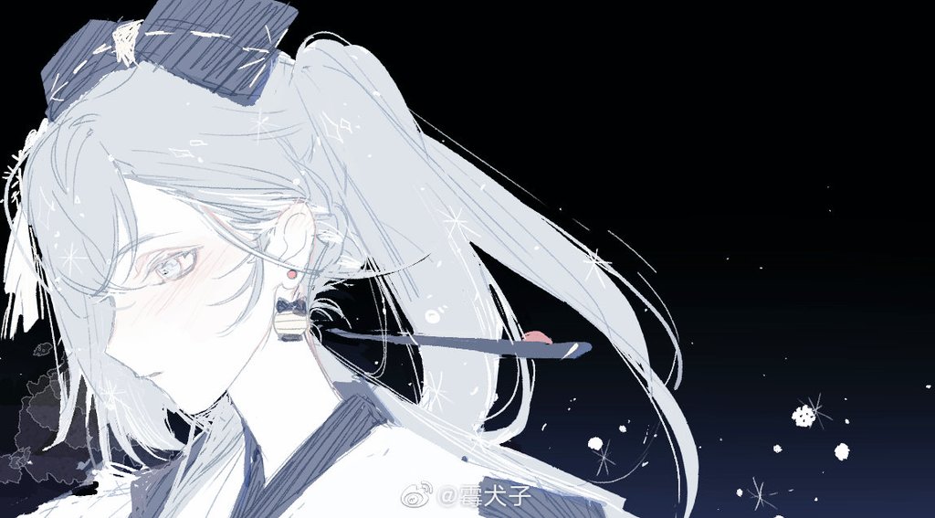 1girl, black_background, blue_bow, blue_eyes, blue_hair, blue_trim, bow, commentary_request