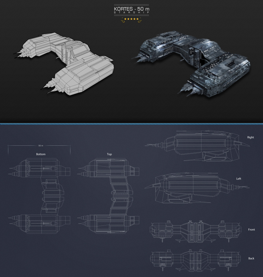 3d, absurdres, blueprint_(medium), caldari_state_(eve_online), commentary, concept_art, corvette_(eve_online), eve_online