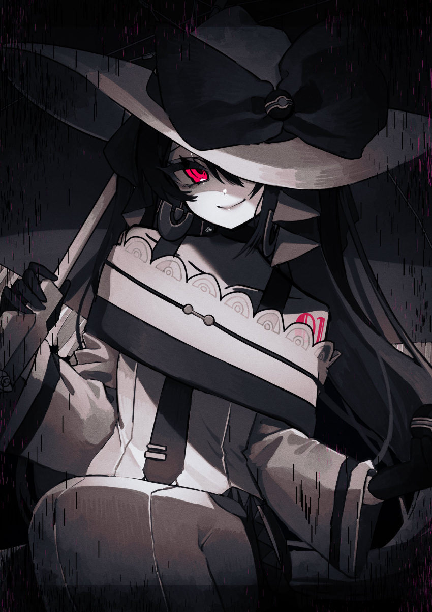 1girl, absurdres, aduma_tobari, bow, dark_miku_(project_voltage), earrings, gloves, greyscale