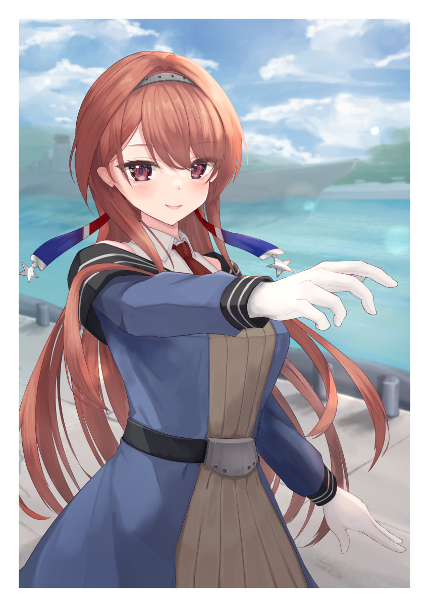 1girl, blush, gloves, highres, kantai_collection, long_hair, long_sleeves, nazono_neko