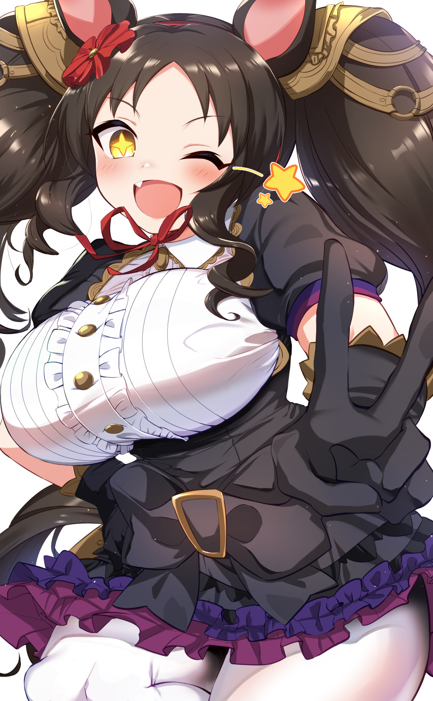 +_+, 1girl, absurdres, animal_ears, black_hair, blush, breasts, commentary_request