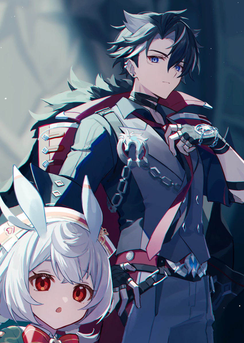 1boy, 1girl, 32_oogawa, :o, animal_ears, bandaged_arm, bandaged_neck, bandages