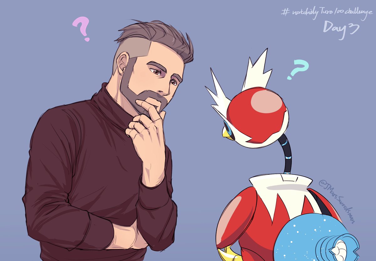 1boy, ?, beard, black_sweater, blue_eyes, brown_hair, closed_mouth, facial_hair
