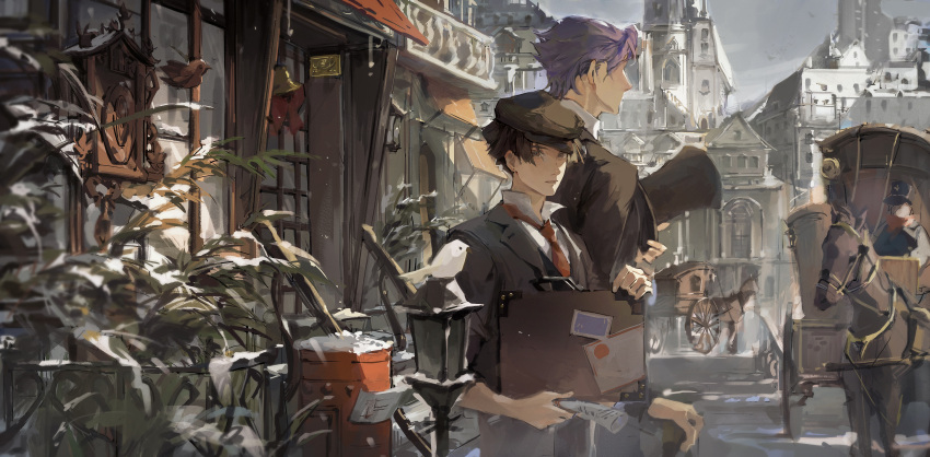 2boys, absurdres, ace_attorney, animal, barok_van_zieks, black_eyes, black_hair, black_headwear