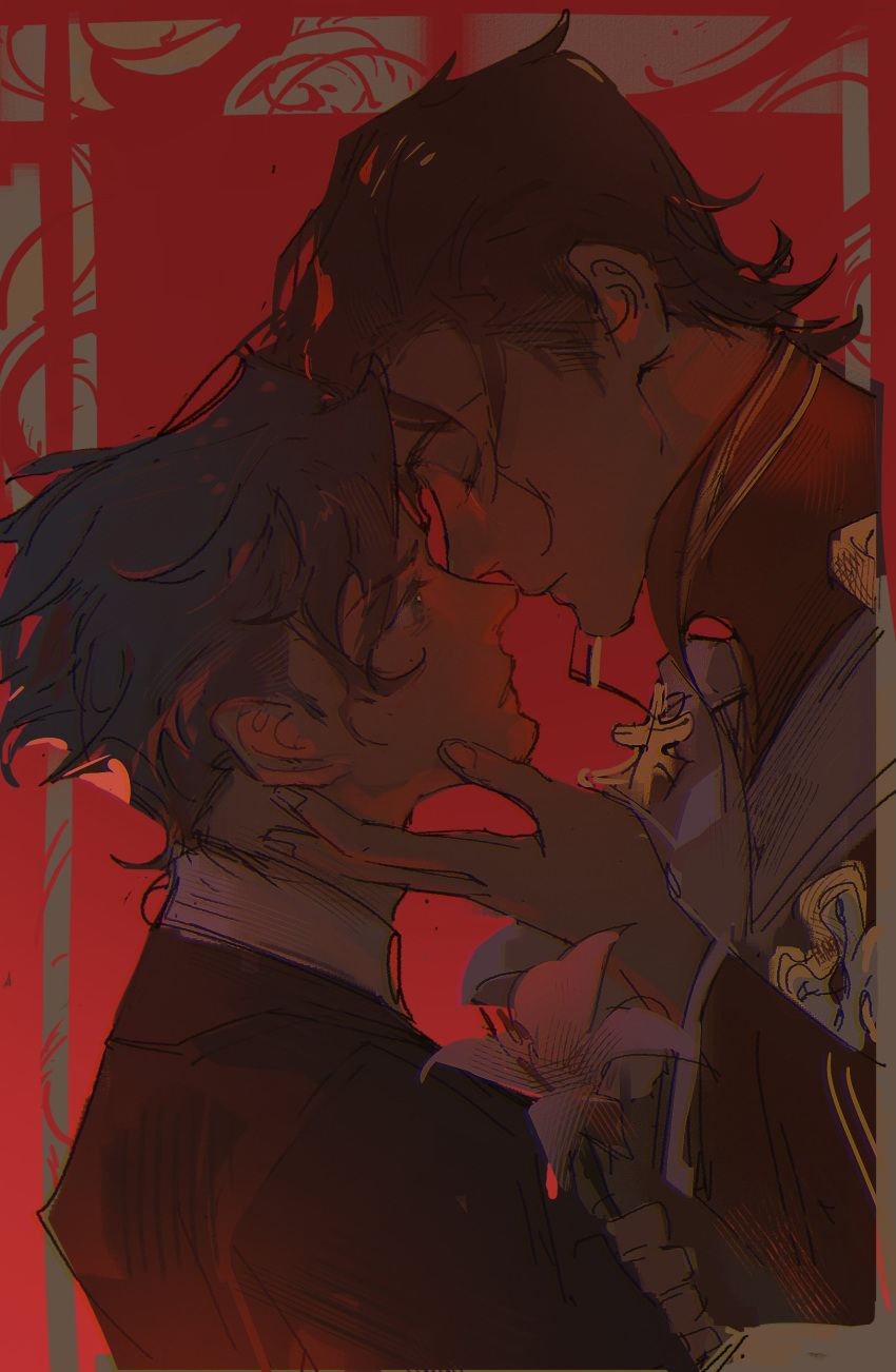 2boys, absurdres, ace_attorney, aged_down, ascot, barok_van_zieks, black_jacket, brothers