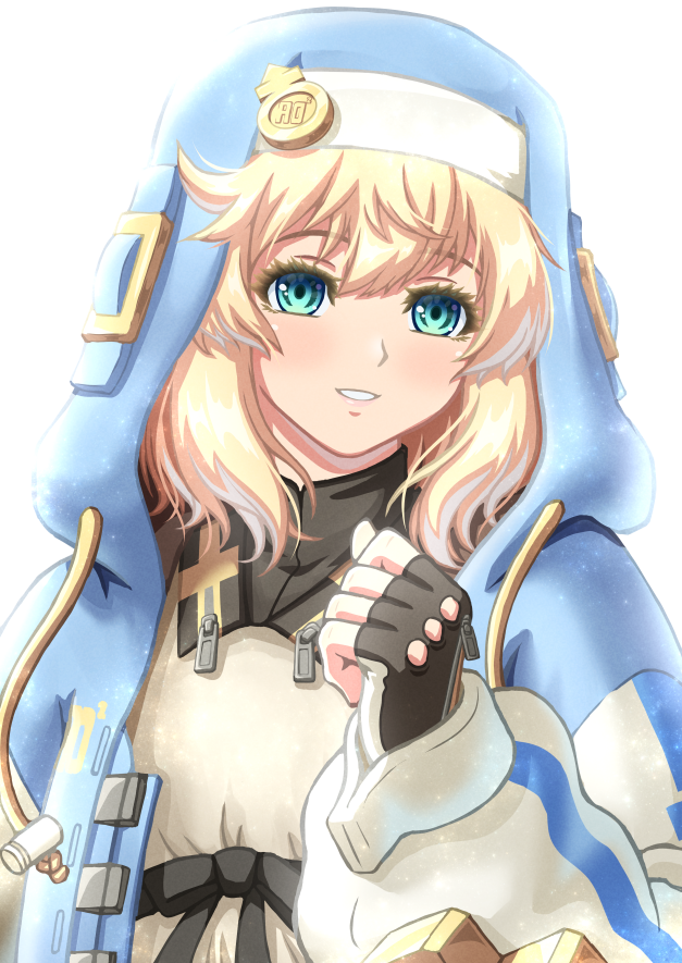 1girl, androgyne_symbol, black_gloves, blonde_hair, blush, bridget_(guilty_gear), female_focus, fingerless_gloves