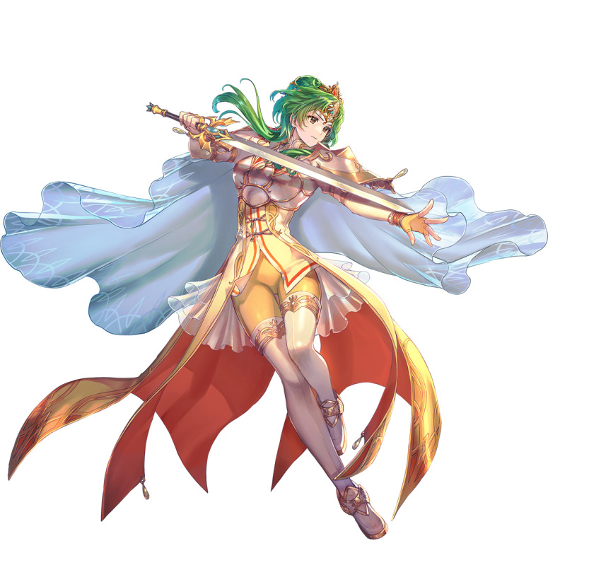 1girl, armor, attack, breastplate, cape, crown, elincia_ridell_crimea, elincia_ridell_crimea_(undaunted_queen)
