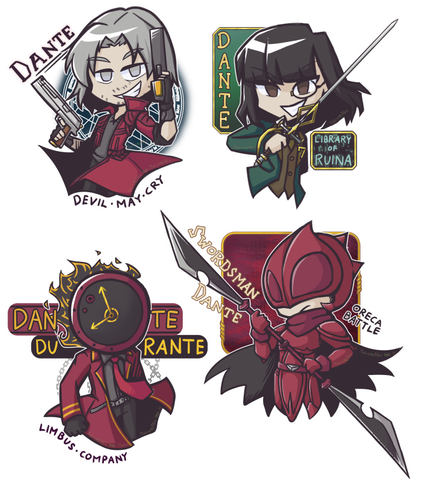 1girl, 1other, 2boys, :d, armor, beard, belt, black_gloves