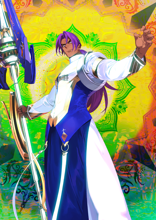 1boy, bhima_(fate), bhima_(second_ascension)_(fate), fate/grand_order, fate_(series), lance, long_hair, looking_at_viewer