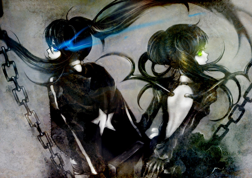 absurdres, bad_id, black_hair, black_rock_shooter, black_rock_shooter_(character), blue_eyes, chain, dead_master