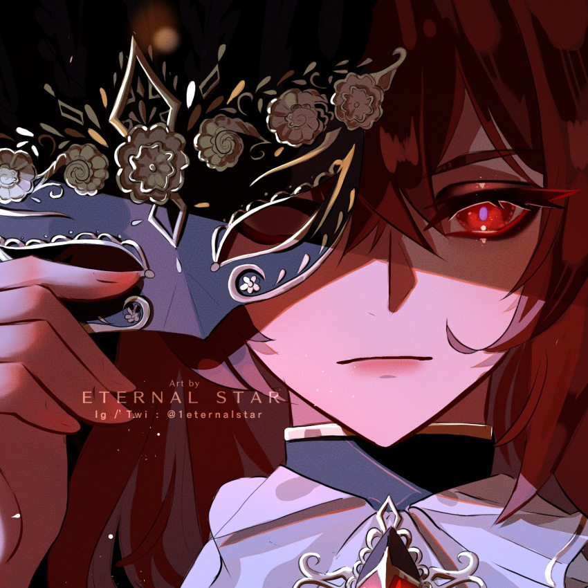 1boy, 1eternalstar, artist_name, ascot, brooch, close-up, collared_shirt, crossed_bangs