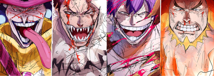 4boys, beard, blood, blood_on_face, brothers, candy, charlotte_cracker, charlotte_katakuri