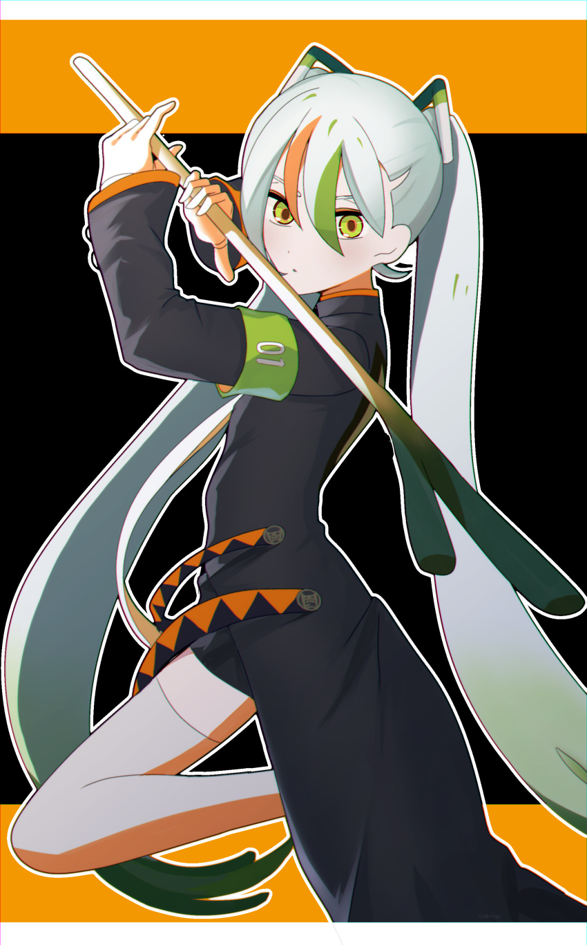 1girl, absurdres, armband, black_background, eyeshadow, fighting_miku_(project_voltage), flaw_(4lmnis), food