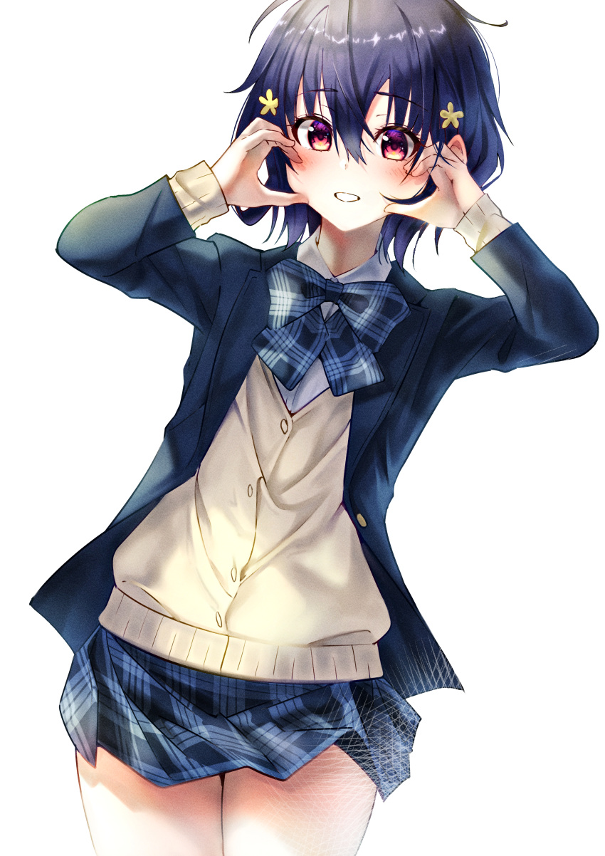 1girl, absurdres, black_bow, black_hair, black_jacket, blazer, bow, cardigan