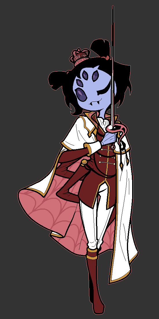 1girl, arthropod_girl, boots, bug, cape, colored_skin, crown, discommunicator