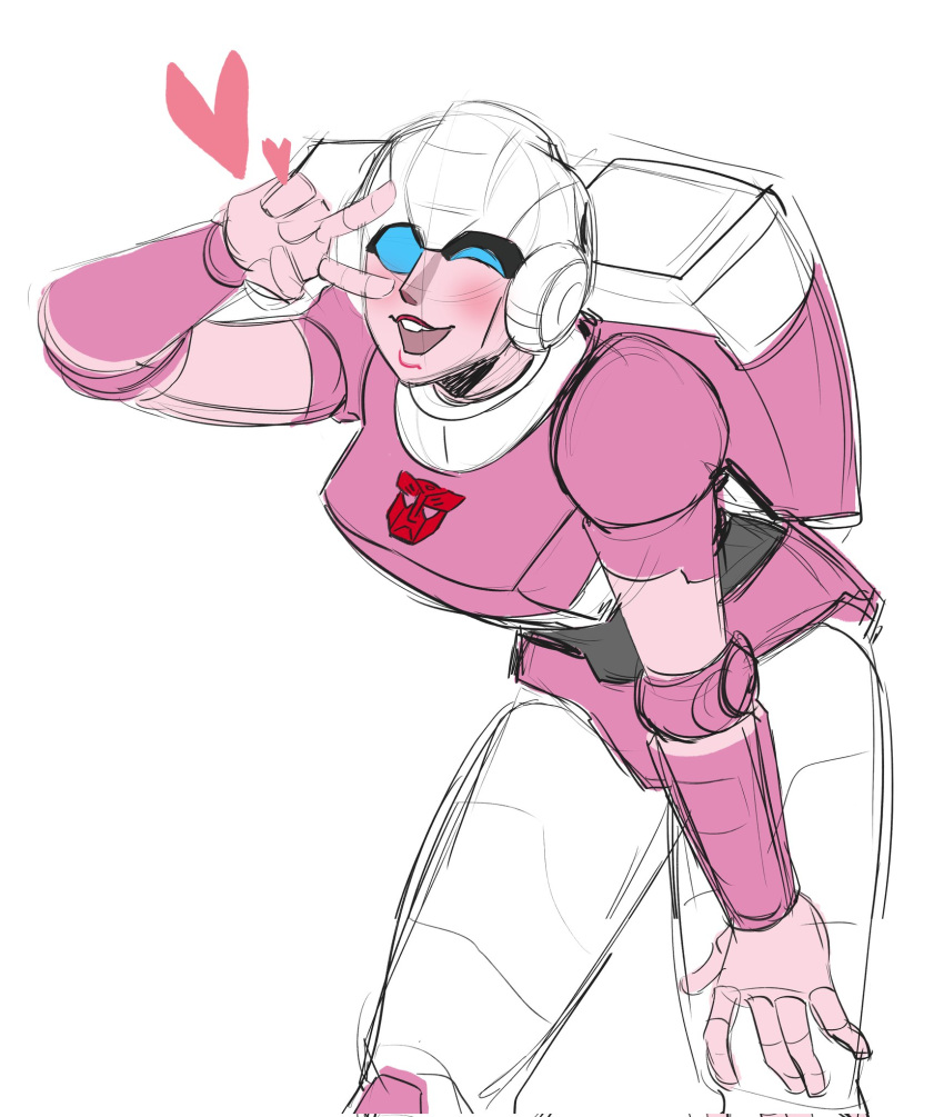 1girl, arcee, autobot, backpack, bag, blue_eyes, breasts, colored_skin