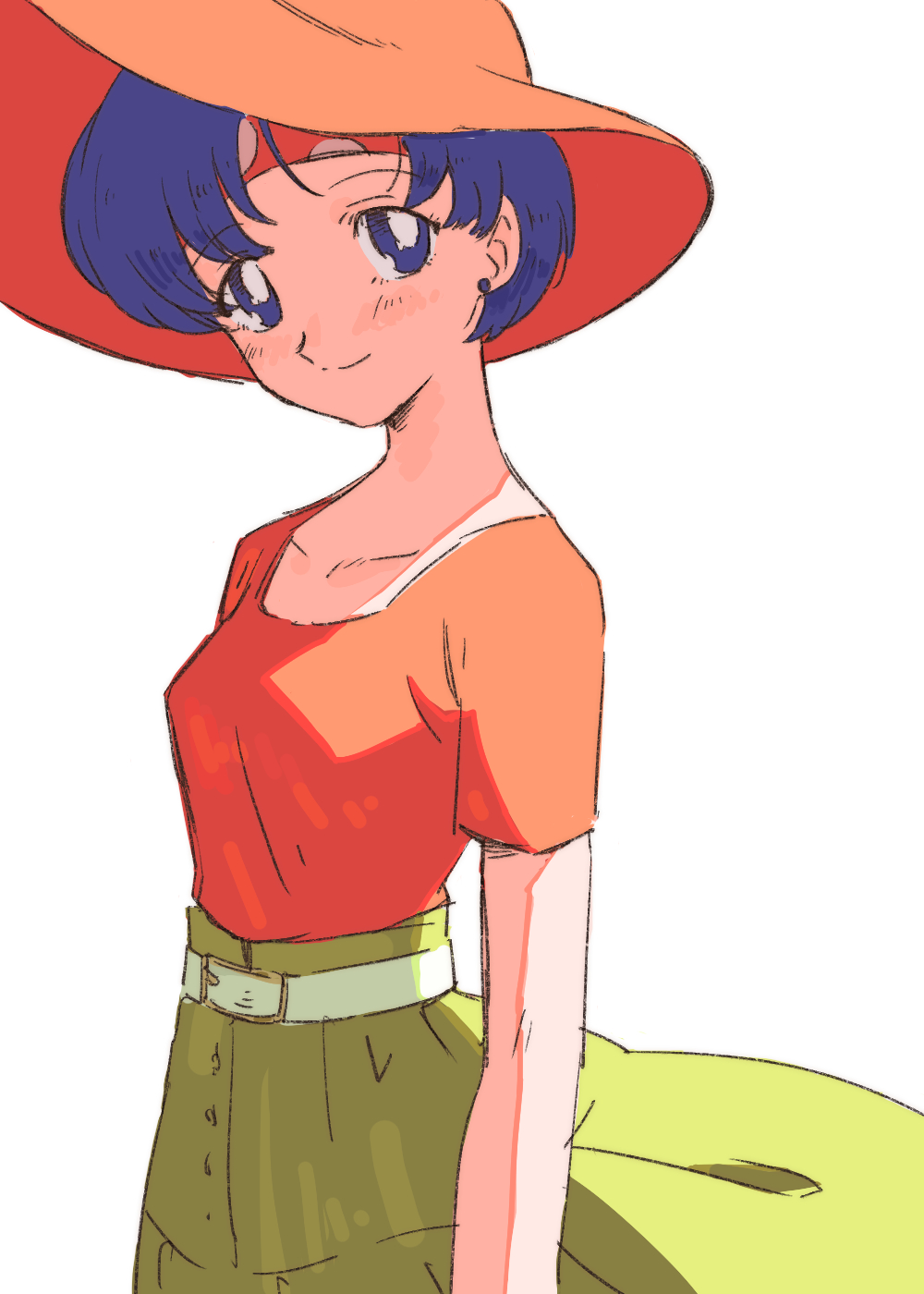 1girl, bishoujo_senshi_sailor_moon, blue_eyes, blue_hair, breasts, earrings, green_skirt, hat
