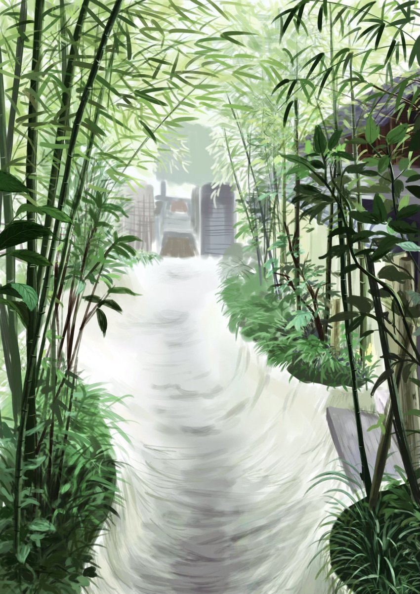 bamboo, bamboo_forest, building, day, fern, forest, highres, hkwryyy_pepe