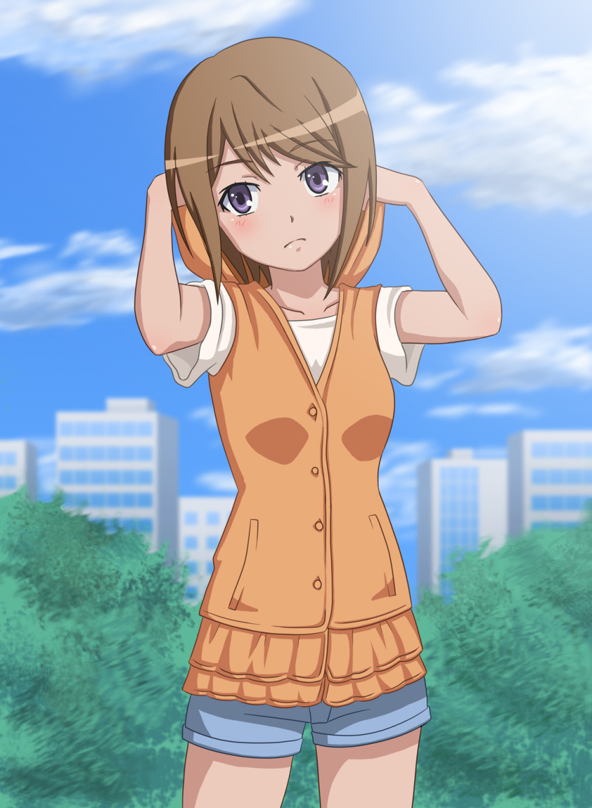 highres, hoodie, kasumi_uzuki, kinuhata_saiai, purple_eyes, short_hair, to_aru_kagaku_no_railgun, to_aru_majutsu_no_index