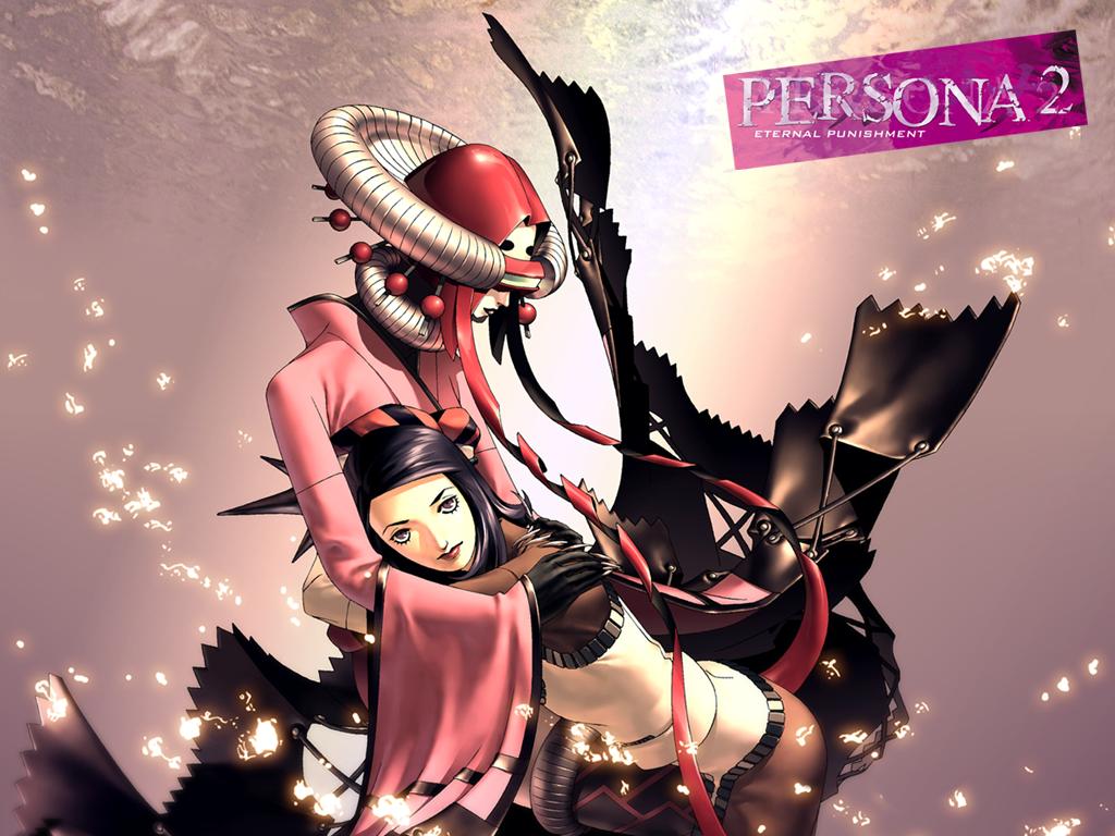amano_maya, hug, kazuma_kaneko, maia, official_art, persona, persona_2, visor