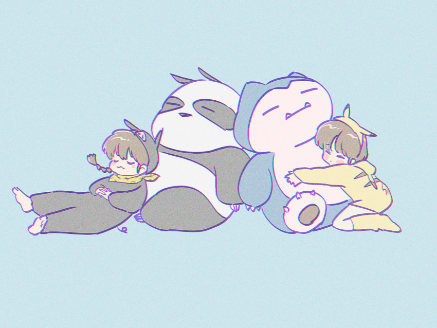 1boy, 1girl, animal_ears, fake_animal_ears, highres, hood, hooded_pajamas, hug