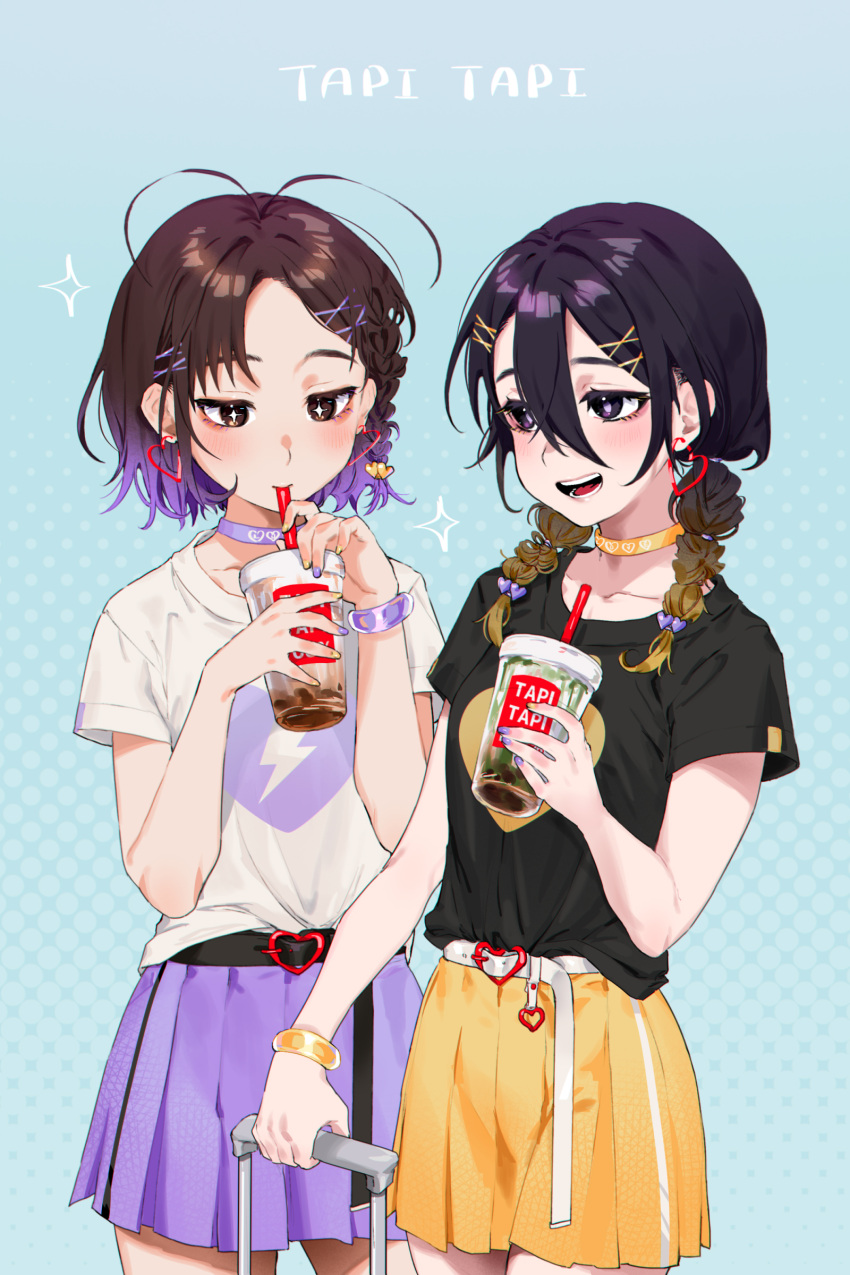 +_+, 2girls, absurdres, antenna_hair, belt, black_belt, black_eyes, black_hair