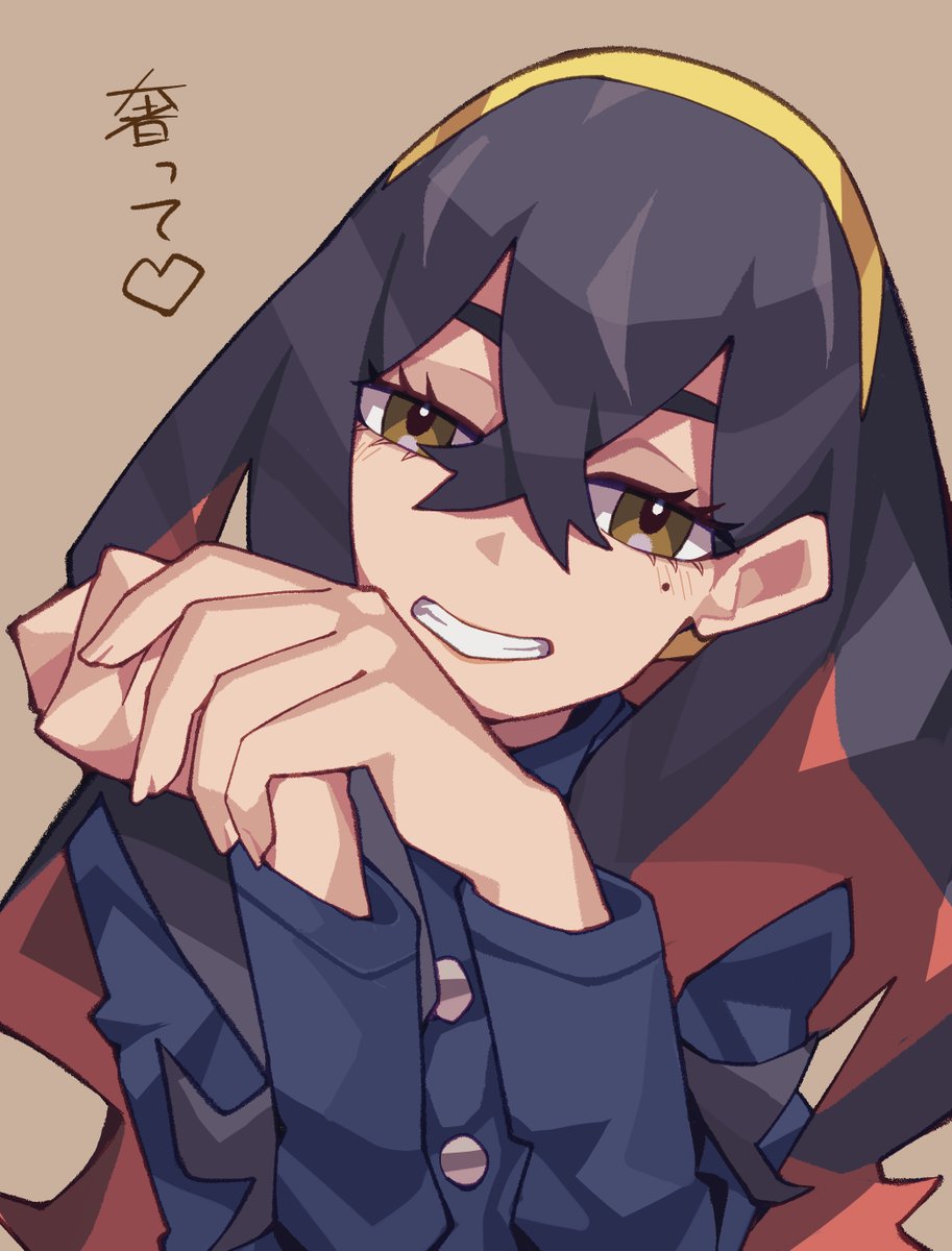 1girl, asia_(aji19081), black_hair, brown_eyes, carmine_(pokemon), colored_inner_hair, crossed_bangs, eyelashes