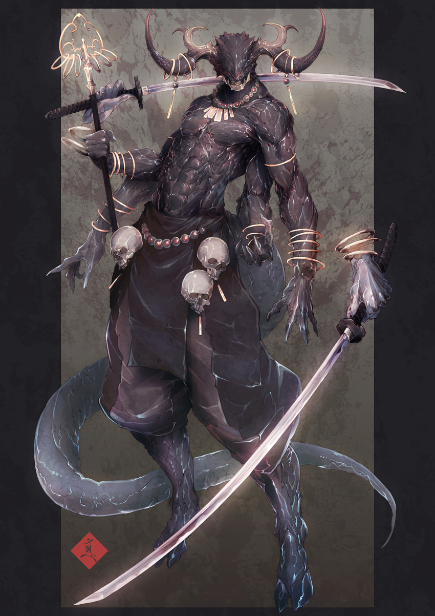 1boy, bangle, beads, bracelet, disembodied_limb, extra_arms, highres, holding