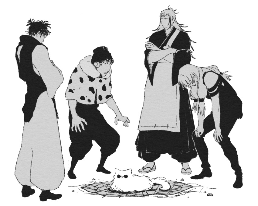 4boys, animal, animalization, cat, choso_(jujutsu_kaisen), crossed_arms, full_body, getou_suguru