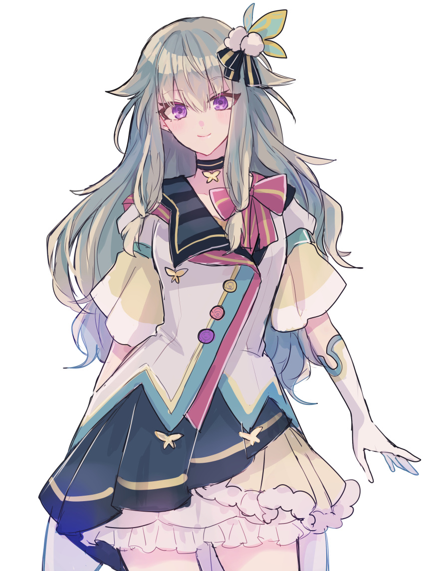 1girl, absurdres, bow, bug, butterfly, buttons, choker, closed_mouth