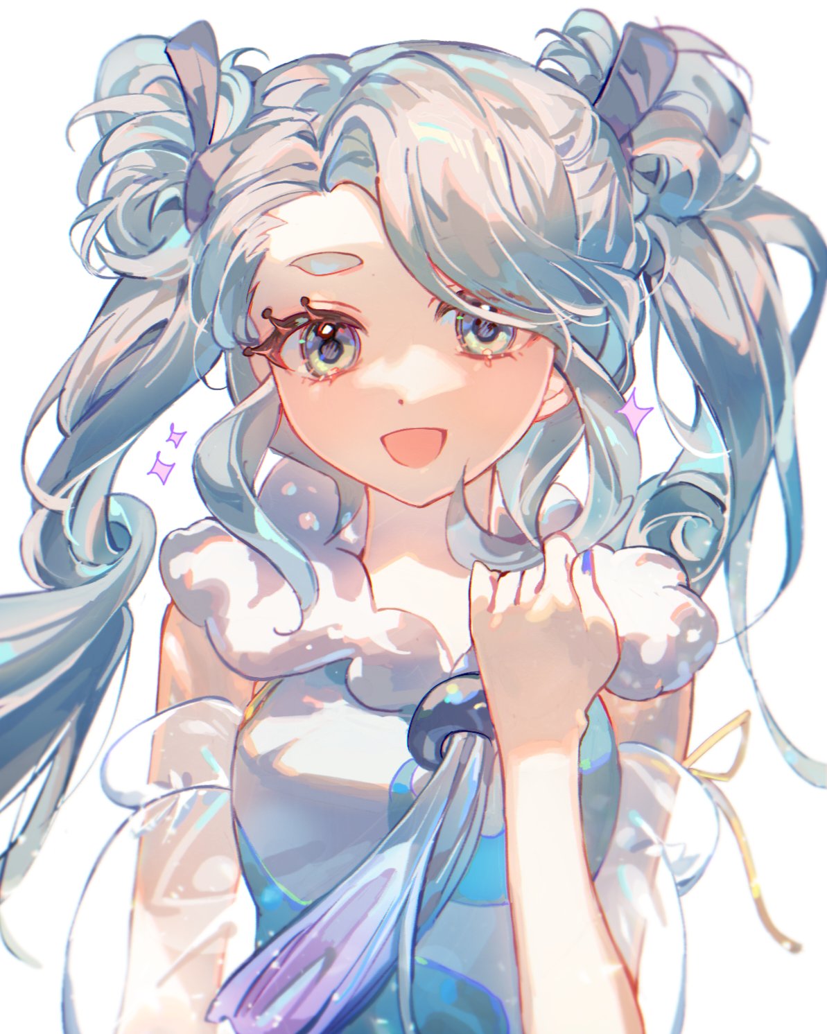 1girl, bccommi, blue_nails, detached_sleeves, flying_miku_(project_voltage), grey_eyes, grey_hair, hatsune_miku