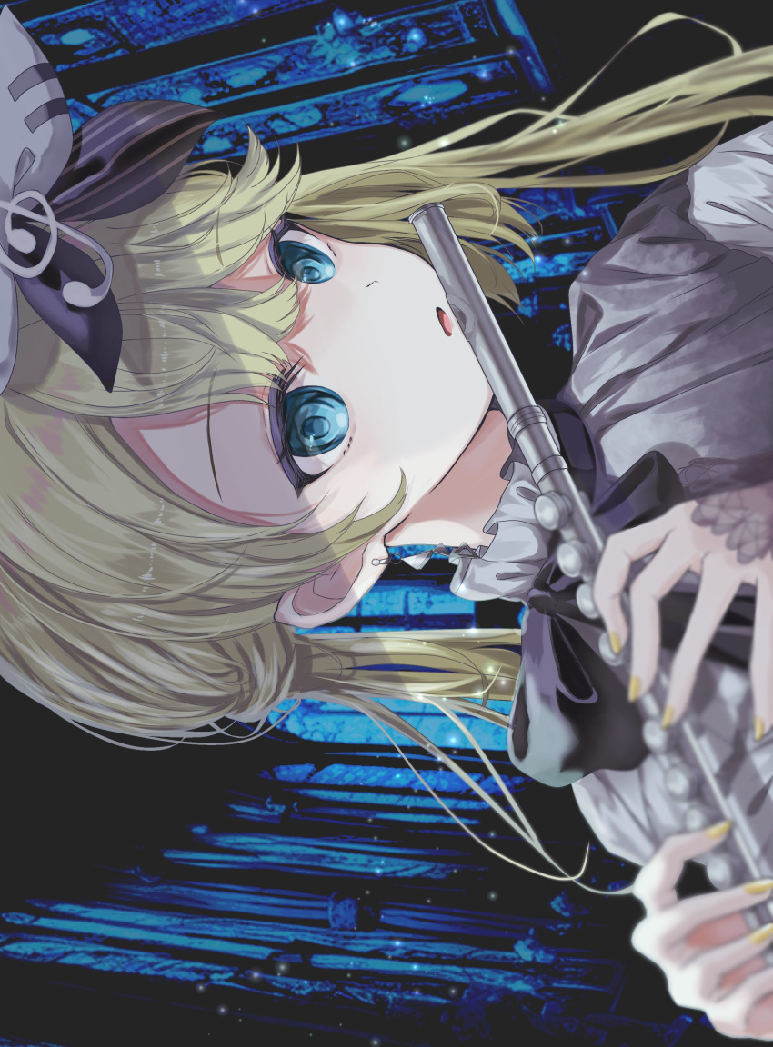 1girl, 25-ji_rin, absurdres, blonde_hair, blue_eyes, collar, commentary, earrings