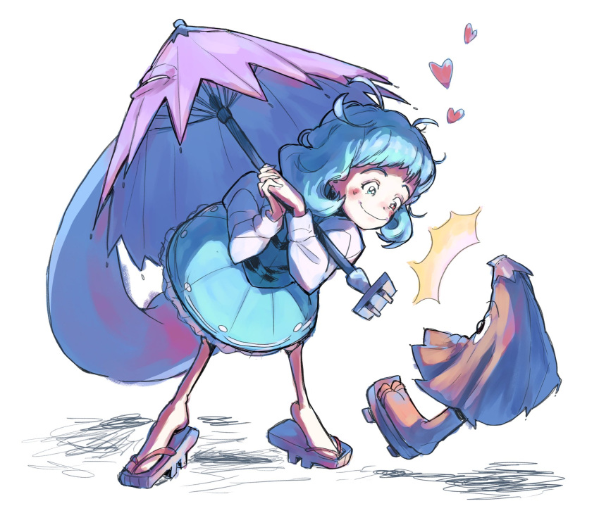 1girl, blue_eyes, blue_hair, blue_skirt, blue_vest, blush, closed_mouth, english_commentary