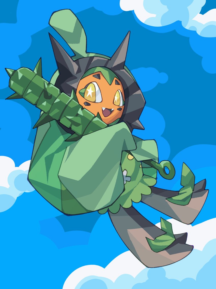 :d, absurdres, asia_(aji19081), club_(weapon), fangs, full_body, highres, holding